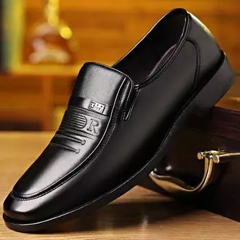 Мужские туфли с одной педалью, дышащие деловые повседневные туфли, мужские британские нескользящие рабочие кожаные туфли 38 чёрный