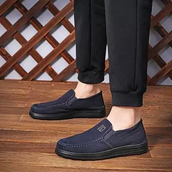 Мужские туфли с одной педалью, летние, новые, дышащие, ленивые, мужские, повседневные, парусиновые туфли, старые, Пекинские, тканевые, мужские 39 темно-синий