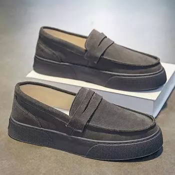 Мужские туфли с одной педалью, лето 2025, новые повседневные кожаные туфли на платформе с нескользящей подошвой, мужские мокасины Doudou для ленивого вождения 39