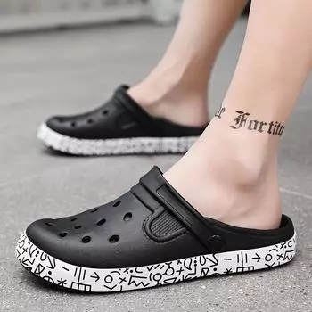 Мужские туфли с отверстиями 2025 года, новые летние повседневные пляжные туфли с граффити, две классные тапочки 40