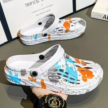 Мужские туфли с отверстиями большого размера, пляжная обувь с сумкой на голову, уличные туфли, две сандалии, внешние тапочки, модные дышащие сандалии 39 чёрный