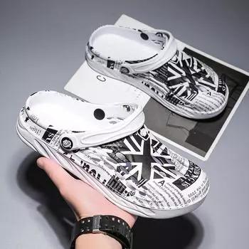 Мужские туфли с отверстиями большого размера, пляжные туфли с сумкой на голову, мужские модные сандалии для улицы, тапочки, модные дышащие сандалии 38 белый