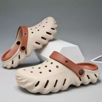 Мужские туфли с отверстиями, новая уличная обувь, дезодорирующие и нескользящие, с закрытым носком, двойного назначения, шлепанцы на мягкой подошве, пляжные шлепанцы большого размера 40-41 хаки
