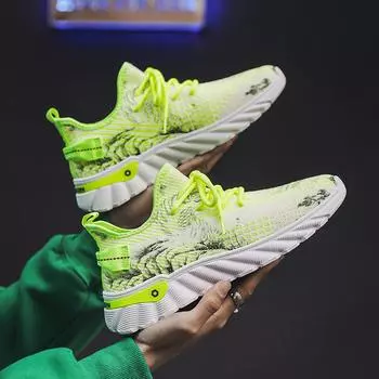 Мужские туфли с принтом пейзажа, летающие, тканые, дышащие, повседневные, спортивные туфли, летние, новые, легкие, универсальные, износостойкие, кроссовки 39