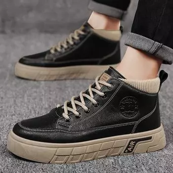 Мужские туфли с высоким берцем, толстые туфли на платформе, осенне-зимние, новые, ретро, кожаные, мужские, средней высоты, повседневные, спортивные, инструментальные туфли 39