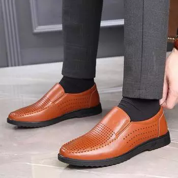 Мужские туфли, сандалии на мягкой подошве, мужская дышащая повседневная обувь из коровьей кожи, закрывающая одну педаль, классные кожаные туфли, мужская обувь для папы 38