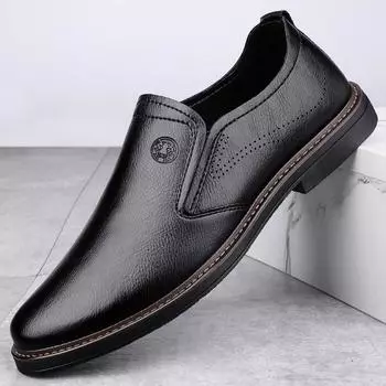 Мужские туфли Slip on Casual Leather British Pointed Toe Black and Brown New Designer Shoes Male 39 чёрный