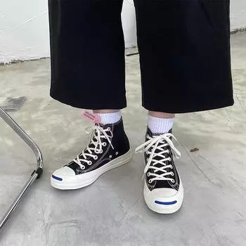 Мужские туфли Smile Canvas, повседневные туфли с высоким берцем, студенческие мужские и женские туфли для пар, обувь для досок Mis-202 35 белый