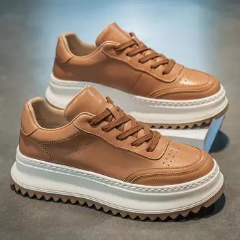 Мужские туфли Tide 2025 Весна Новые кожаные белые туфли Мужские повседневные туфли в стиле ретро высокого класса Мужские универсальные туфли из конской кожи 39 хаки