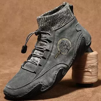 Мужские туфли в стиле ретро из кожи с резиновой подошвой, изготовленные вручную, мужские кожаные туфли с узором ручной работы, кожаные удобные мягкие носки, ботильоны 38 чёрный