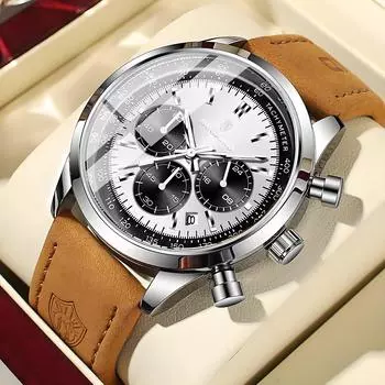 Мужские удобные кварцевые часы с кожаным ремешком, три очка, шесть стрелок, циферблат, водонепроницаемые, светящиеся, студенческие спортивные часы с календарем синий