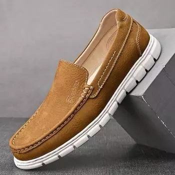 Мужские удобные лоферы с мягкой подошвой, нескользящие, универсальные, повседневные, деловые, формальные, кожаные туфли, мокасины, обувь для вождения 38 темно-коричневого