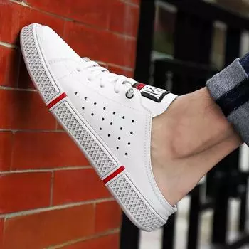 Мужские удобные повседневные туфли из воловьей кожи с сеткой, дышащие полумокасины, мягкие кроссовки из натуральной кожи с полыми вставками для ходьбы, повседневные тапочки 36 чёрный