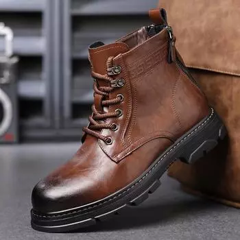 Мужские удобные прогулочные ботинки 2024 года, модная обувь с высоким берцем, новые мотоциклетные и ботильоны, водонепроницаемые ботинки, мужская кожаная обувь 38 чёрный
