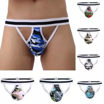 Мужские удобные сексуальные эротические стринги, дышащие камуфляжные футболки с принтом, трусы L