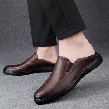 Мужские удобные туфли для вождения из натуральной кожи, мужские нескользящие мокасины, высококачественные мужские туфли без застежек на плоской подошве, классические мужские туфли для свадьбы 37 чёрный