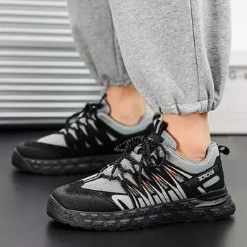 Мужские удобные ультрамягкие и дышащие кроссовки на шнуровке 39 серый/чёрный