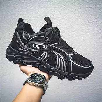 Мужские удобные ультрамягкие и дышащие кроссовки на шнуровке 39 чёрный