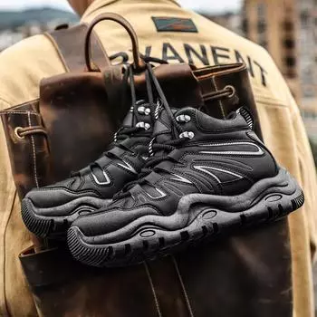 Мужские удобные ультрамягкие и дышащие кроссовки на шнуровке 39 чёрный