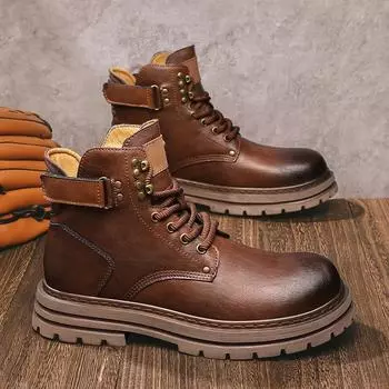 Мужские удобные высокие зимние ботинки для отдыха на природе, мужские зимние плюшевые ботинки для снега, классические мужские ботинки для мотокросса, универсальные повседневные ботинки на щиколотку 39