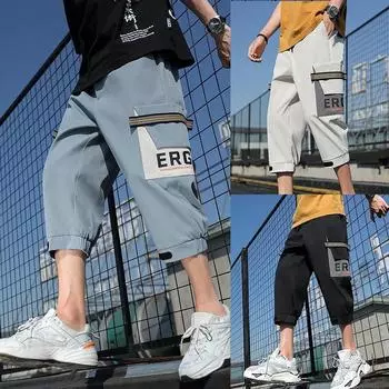 Мужские укороченные брюки большого размера, летние камуфляжные повседневные шорты с несколькими карманами, брюки длиной до бедра, мужские брюки-карго M чёрный