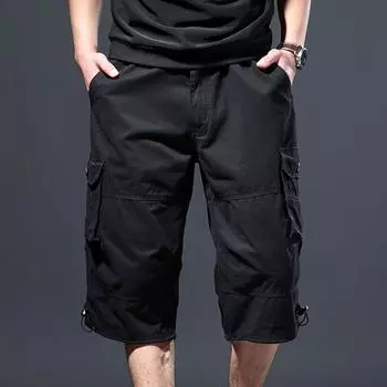 Мужские укороченные брюки, однотонные тонкие свободные брюки до середины икры с эластичной талией, мужские брюки-карго, свободная мужская одежда, уличная одежда M