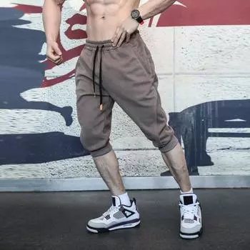 Мужские укороченные брюки с эластичной резинкой на талии, цветные повседневные спортивные брюки с однотонными карманами на молнии, спортивные брюки XL чёрный