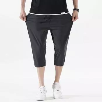 Мужские укороченные брюки с эластичным поясом и шнурком, быстросохнущие, дышащие, свободного кроя, спортивные брюки для отдыха XL чёрный