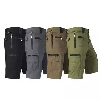 Мужские укороченные брюки с несколькими карманами, средней посадки, застежка-молния на пуговицы, прямые штанины S светло-зеленый