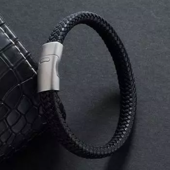 Мужские украшения Черные плетеные кожаные браслеты Мужские наручные браслеты Модные мужские подарки 165mm чёрный