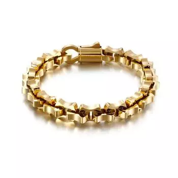 Мужские украшения для тела, 225 мм, из нержавеющей стали, контрастный золотой цвет, геометрическая цепочка, тяжелый браслет в стиле хип-хоп 22.5cm