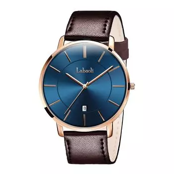 Мужские ультратонкие 6,5 мм простые модные повседневные деловые часы с японским кварцевым механизмом, циферблатом 40 мм, ремешком из натуральной кожи, унисекс (Корпус из розового золота с коричневым ремешком