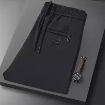 Мужские ультратонкие быстросохнущие дышащие облегающие спортивные и повседневные брюки Ice Silk XXL чёрный