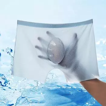 Мужские ультратонкие дышащие полупрозрачные трусики из ледяного шелка, бесшовные боксеры, весенне-летнее нижнее белье L