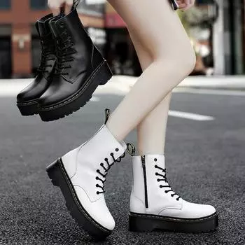 Мужские уличные белые мотоциклетные ботинки женские высокие повседневные черные ботинки для пары унисекс на платформе ботинки для увеличения роста большие размеры EU:45 чёрный