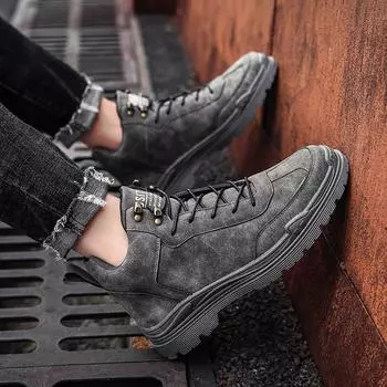 Мужские уличные ботинки цвета хаки, кроссовки для бега в уличном стиле, высокие черные ботинки в стиле ретро, ботильоны большого размера EU: 39 чёрный