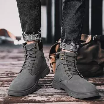 Мужские уличные ботинки цвета хаки, кроссовки для бега в уличном стиле, черные высокие походные ботинки в стиле ретро, серые ботильоны больших размеров EU: 39 чёрный