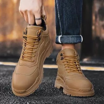 Мужские уличные ботинки цвета хаки, кроссовки для бега в уличном стиле, черные высокие походные ботинки в стиле ретро, ботильоны большого размера EU: 39 чёрный