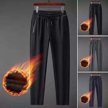 Мужские уличные брюки на шнурке с эластичной резинкой на талии, свободные однотонные карманы на молнии, мягкие дышащие, утолщенные, теплые, повседневные, холодостойкие, мужские, спортивные 2XL чёрный