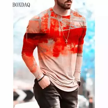 Мужские уличные футболки с принтом тай-дай, весна-осень, с длинным рукавом, хлопковый 3D-принт, модная футболка 6XL, большой размер, мужская одежда, повседневные топы S