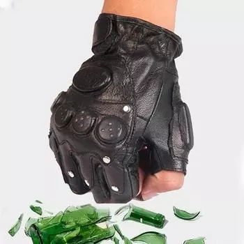 Мужские уличные кожаные перчатки до половины пальцев, велосипедные мотоциклетные перчатки без пальцев, перчатки для фитнеса One size чёрный