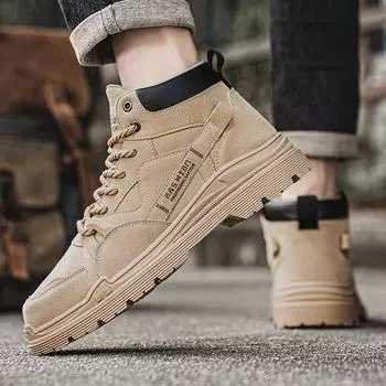 Мужские уличные кроссовки KhakI в стиле ретро, черные высокие походные ботинки, зимние ботильоны, большие размеры EU: 39 чёрный