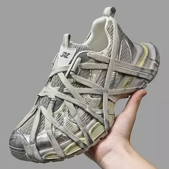Мужские уличные кроссовки на шнуровке Niche Thick Splicing разноцветные спортивные туфли Arrival Vulcanization Shoes Punk Breathable Women 36 золотой