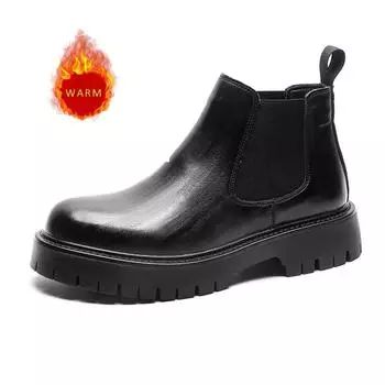 Мужские уличные кроссовки в британском стиле с высоким верхом, на толстой подошве, износостойкие, мужские рабочие ботинки, универсальная повседневная обувь из черной кожи 38