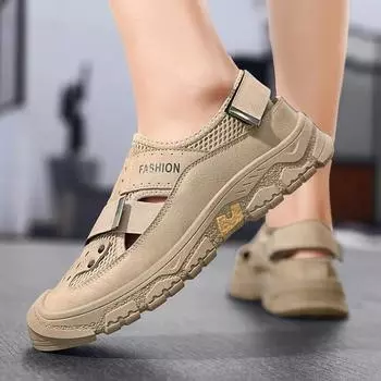 Мужские уличные летние сандалии, мужская сетчатая обувь для водных видов спорта, сандалии на плоской подошве, мужские походные сандалии, дышащая повседневная обувь с полыми отверстиями 39