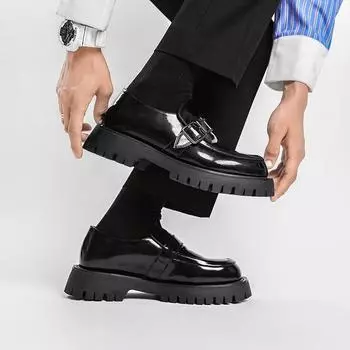 Мужские уличные лоферы в Корейском стиле в стиле Харадзюку, деловые повседневные кожаные свадебные лоферы на толстой платформе, мужская кожаная обувь, мужская обувь 38 чёрный