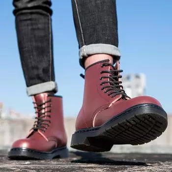 Мужские уличные мотоциклетные ботинки женские высокие повседневные ретро красные ботинки для пары унисекс уличные ботинки большого размера EU:45 красный