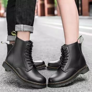 Мужские уличные мотоциклетные ботинки женские высокие повседневные ретро черные ботинки для пары унисекс уличные ботинки большого размера EU:45 чёрный
