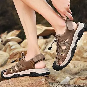 Мужские уличные сандалии, дышащая уличная обувь для отдыха с одной педалью и мягкой подошвой, Нескользящая обувь для отдыха на открытом воздухе 38 хаки