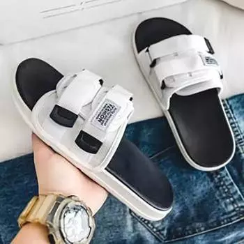 Мужские уличные тапочки, повседневные домашние тапочки, мягкие тапочки с липучками, модные пляжные летние сандалии, шлепанцы 42-43EU/CN43-46